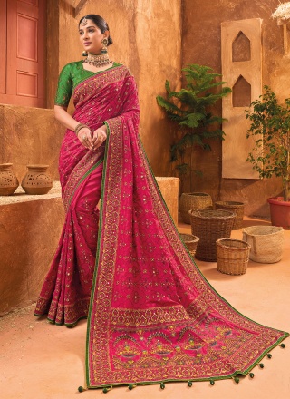 Pink Handwork Contemporary Style Saree