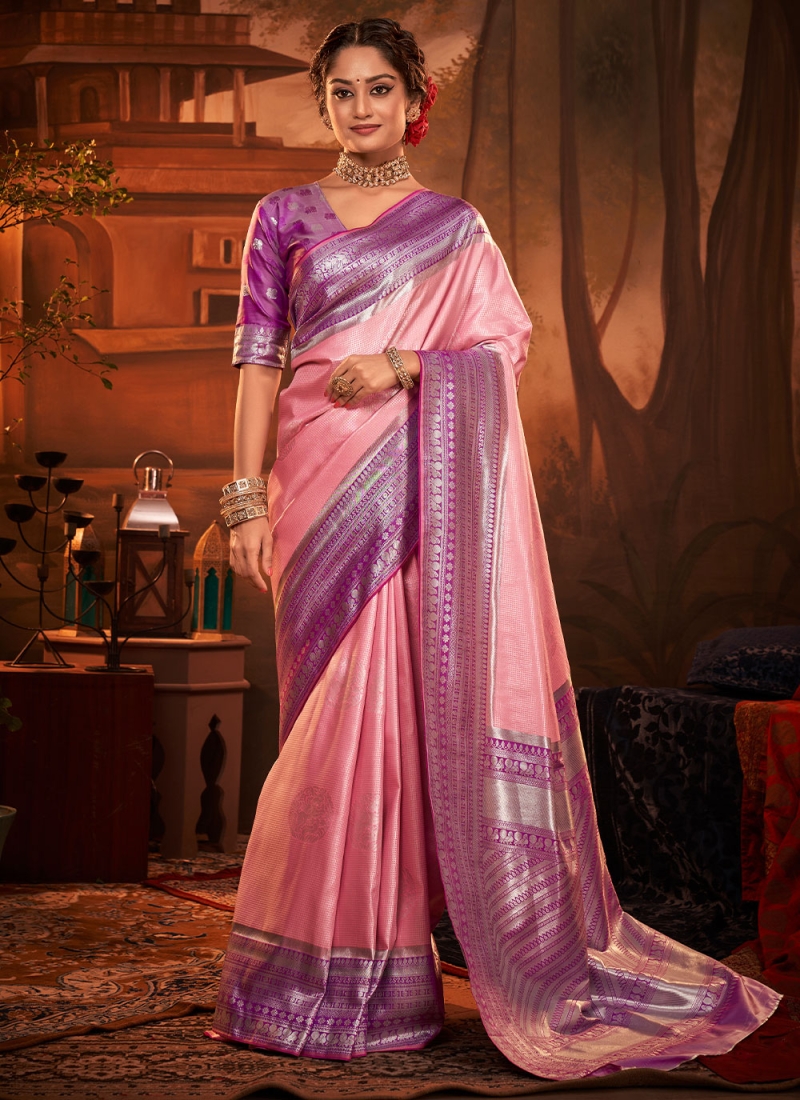 Pink Kanchipuram Silk Trendy Saree