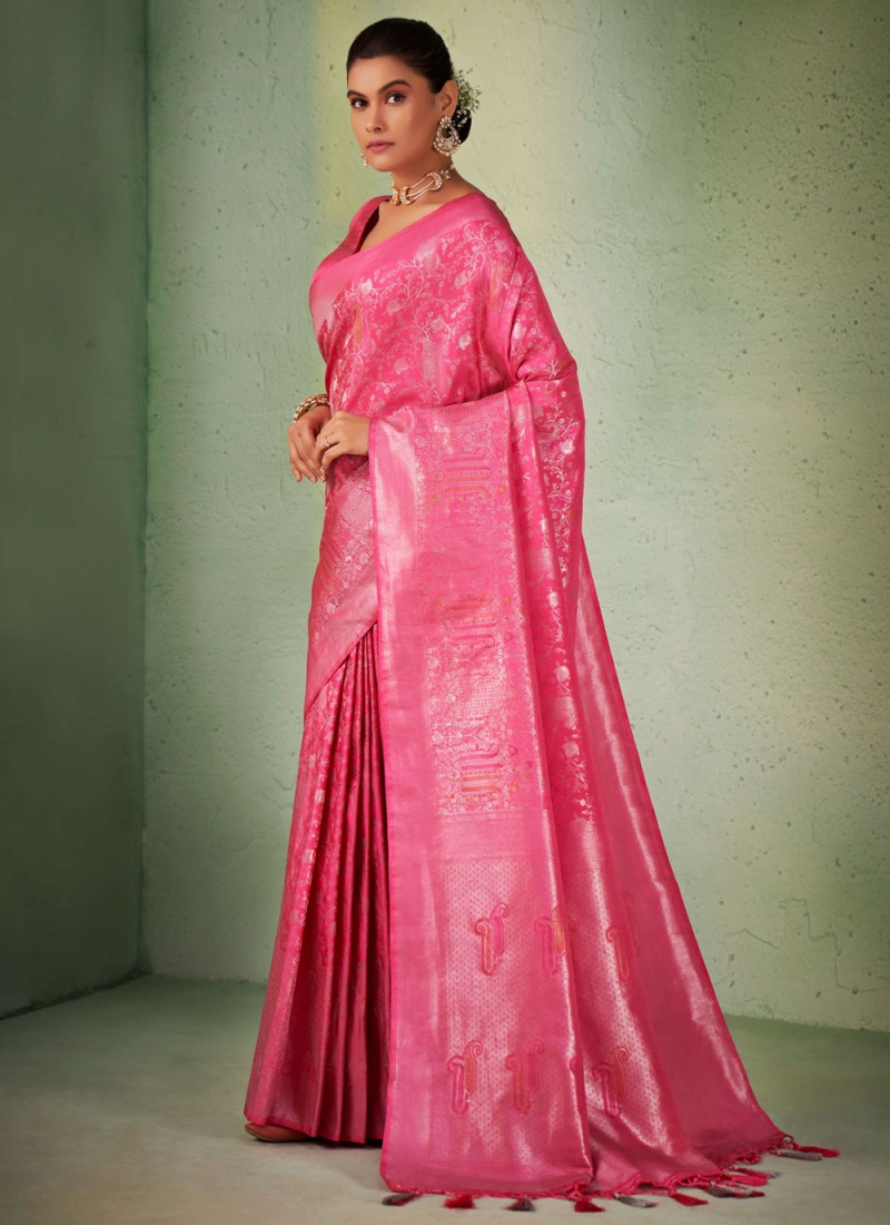 Pink Kanjivaram Silk Woven Classic Saree