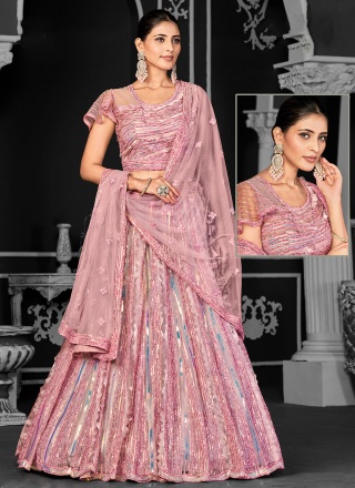 Pink Net Party Trendy Lehenga Choli