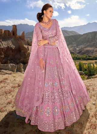 Pink Organza Embroidered Lehenga Choli