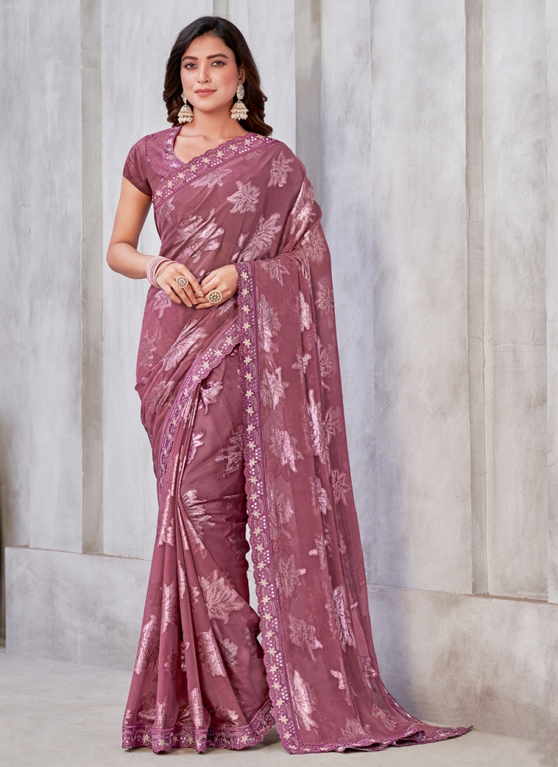 Mauve Pink Jacket Style Saree In Georgette 5153SR06