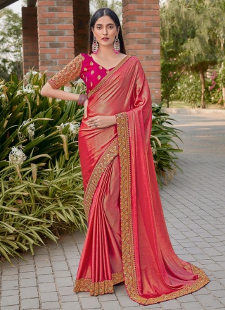 Pink Patch Border Silk Trendy Saree