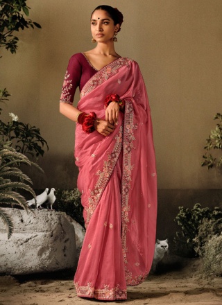 Pink Silk Ceremonial Contemporary Saree