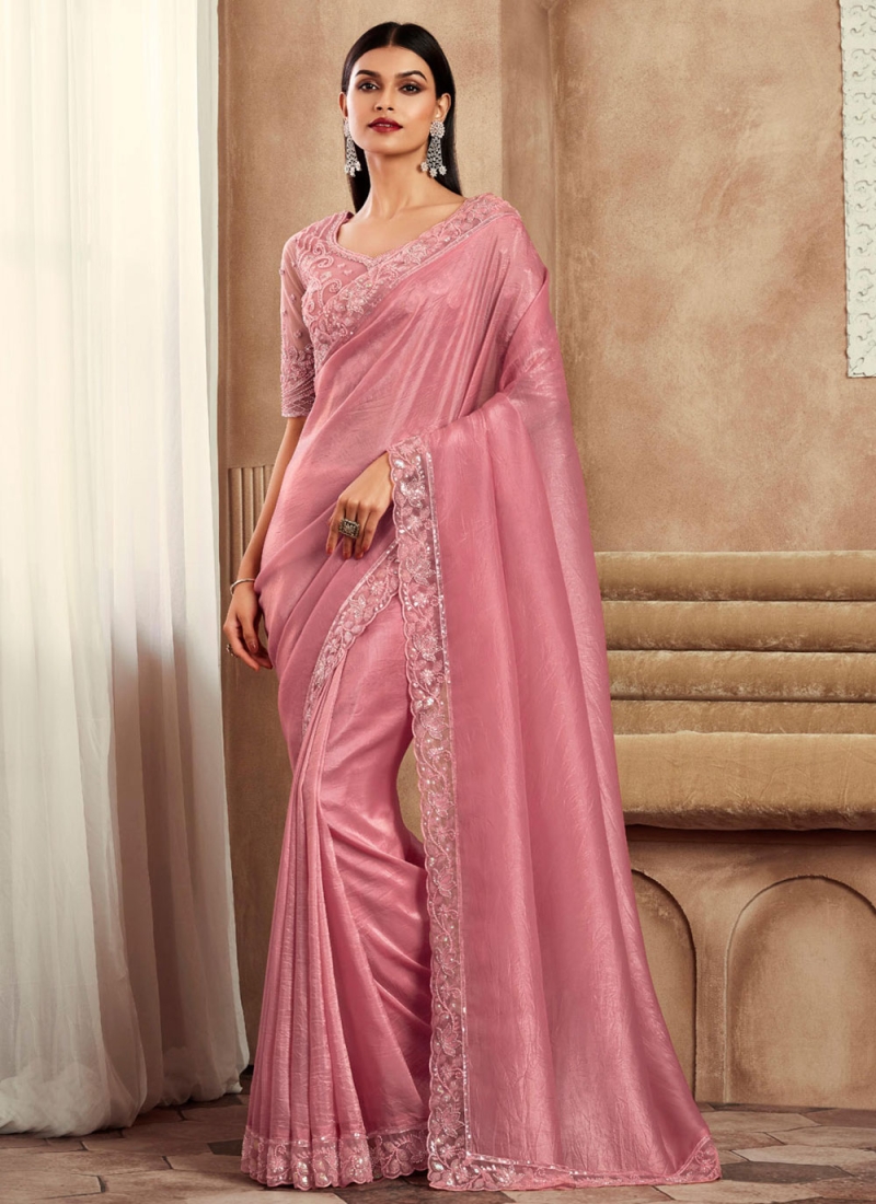 Pink Silk Engagement Trendy Saree