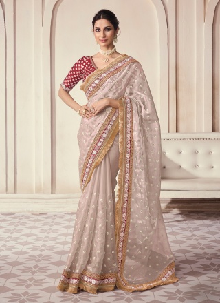 Pink Thread Work Party Trendy Saree