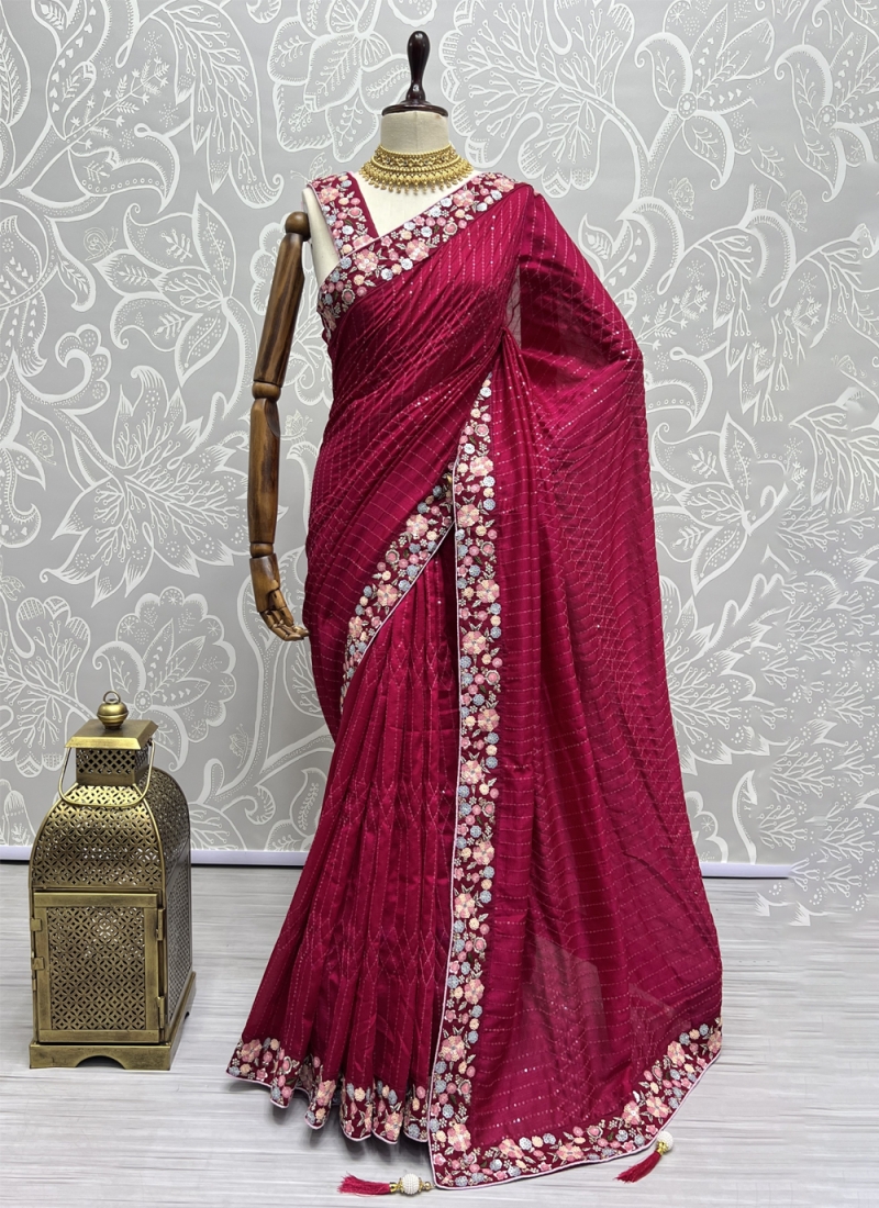 Pink Vichitra Silk Trendy Saree