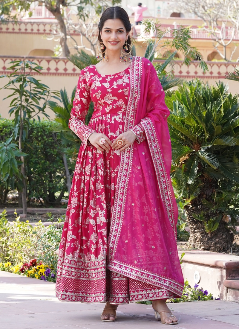 Pink Viscose Ceremonial Designer Gown