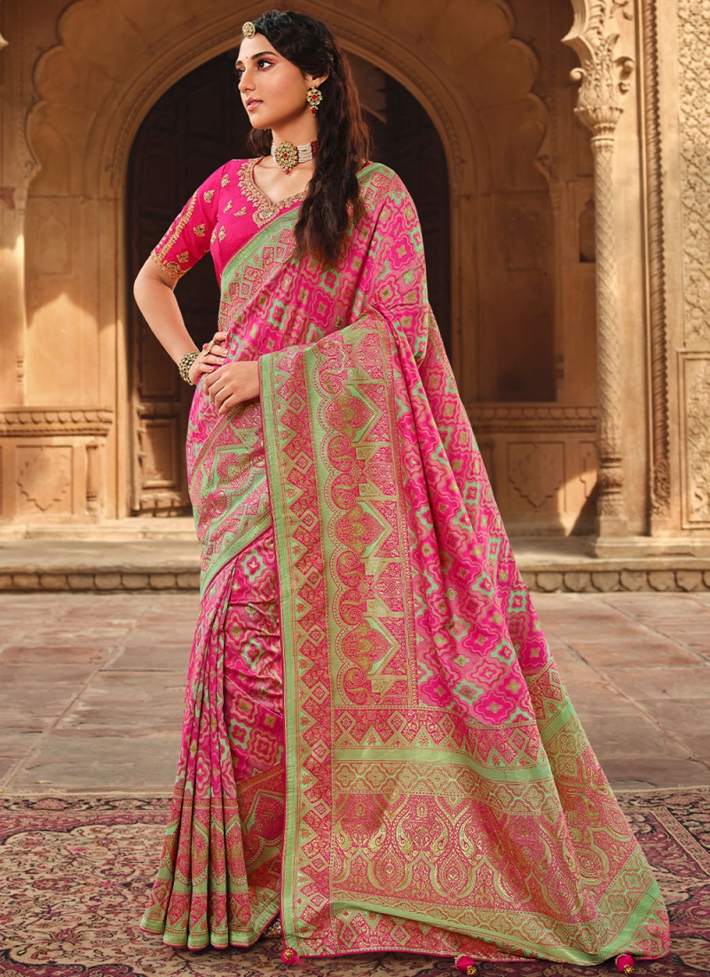 Pink Weaving Contemporary Style Saree