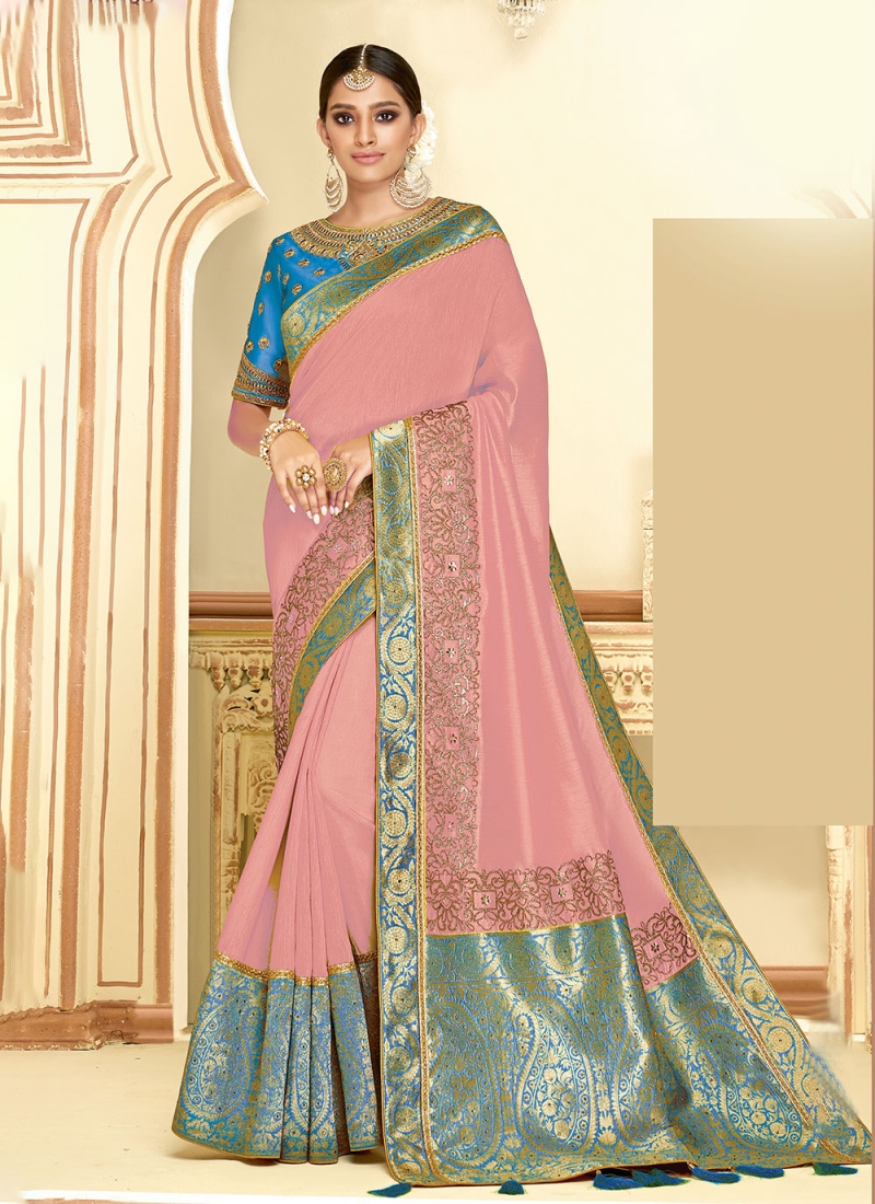 Pink Wedding Satin Silk Classic Saree