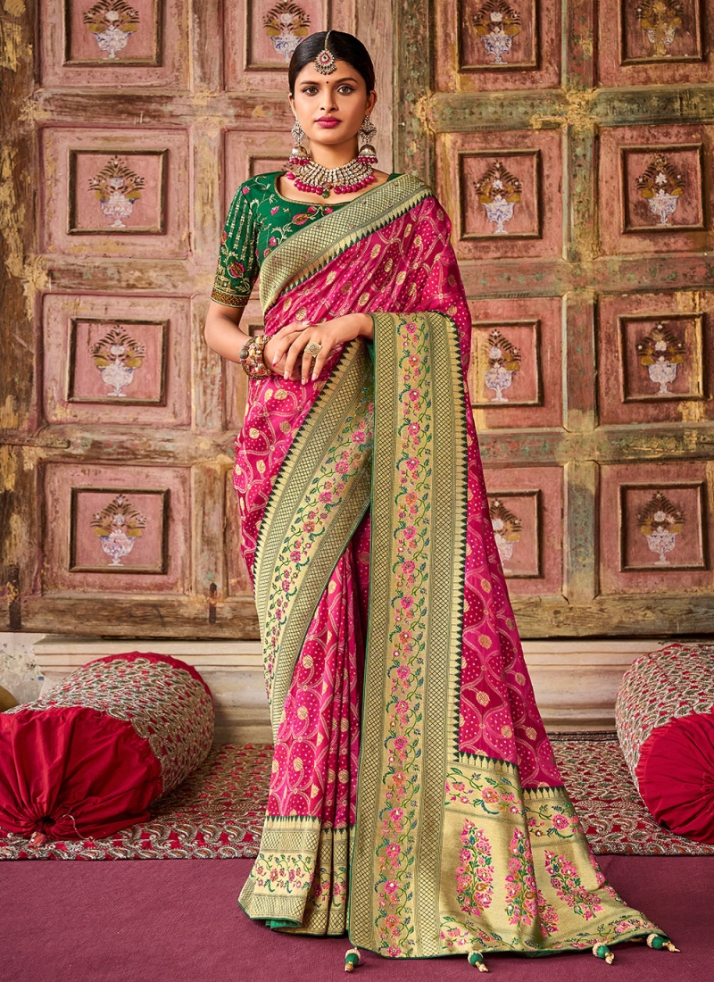 Pink Wedding Satin Silk Trendy Saree