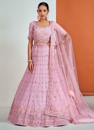 Pink Zari Georgette Trendy Lehenga Choli