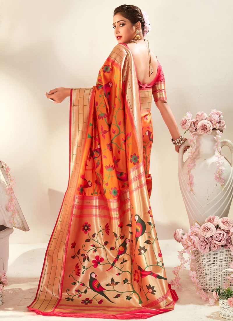 Piquant Orange Weaving Pure Silk Trendy Saree