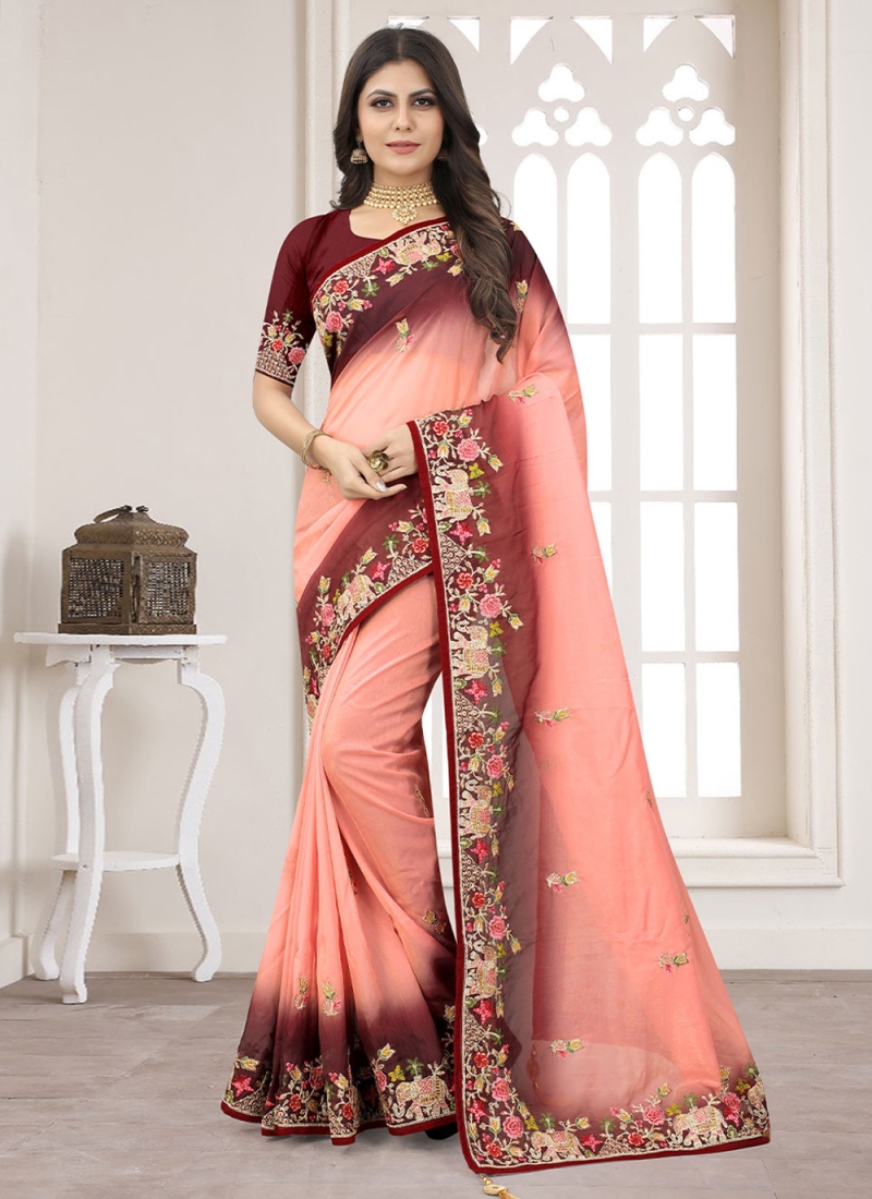 Piquant Peach Organza Saree