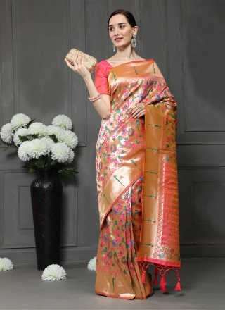 Piquant Weaving Peach Saree