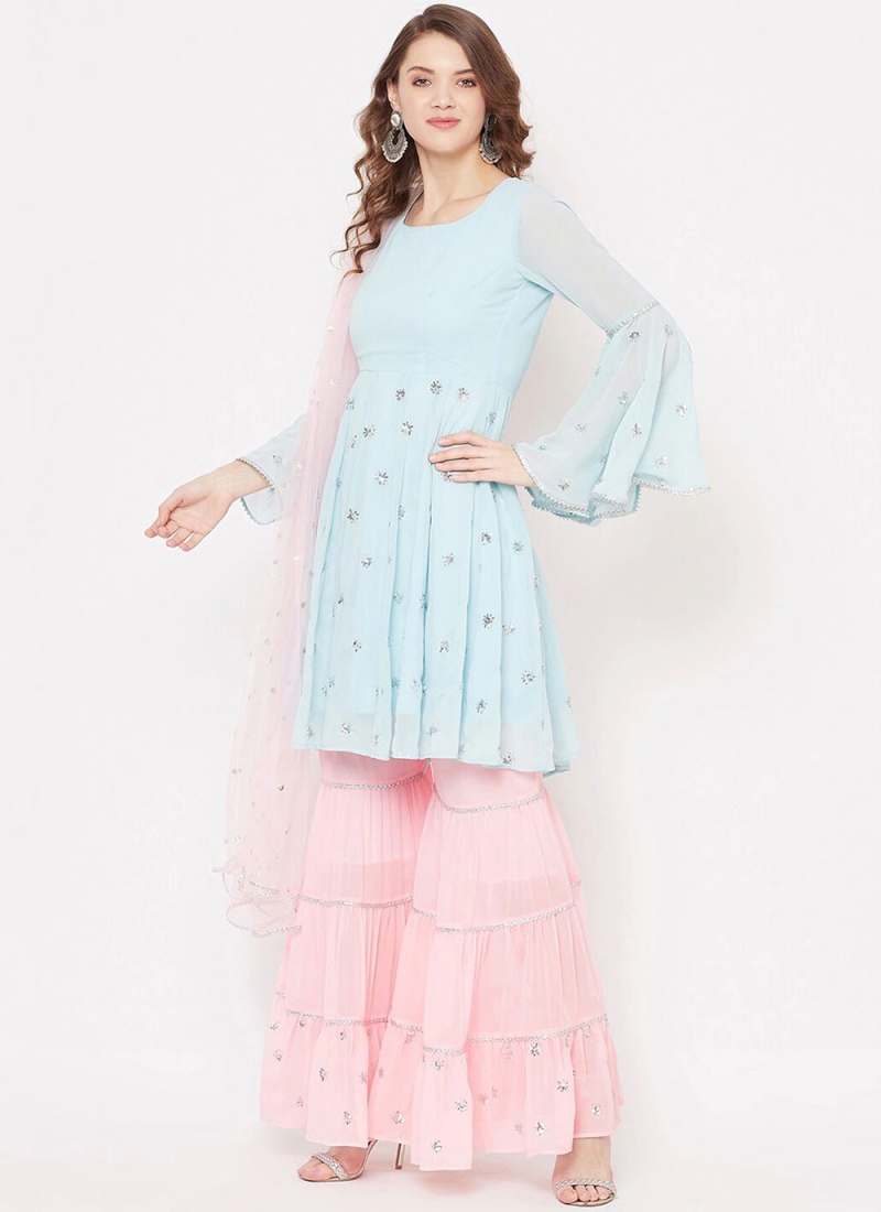 Pleasance Aqua Blue Ceremonial Palazzo Salwar Suit