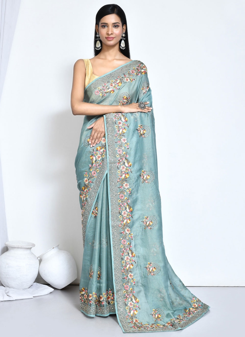 Pleasing Embroidered Silk Contemporary Style Saree