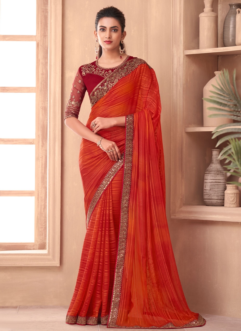 Pleasing Orange Classic Saree