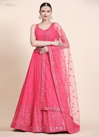 Praiseworthy Georgette Sequins Pink Long Choli Lehenga