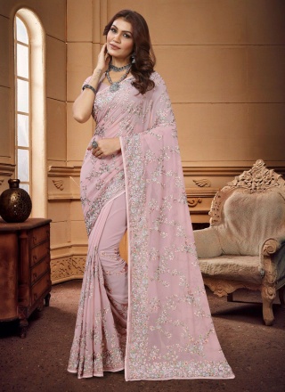 Precious Resham Rose Pink Georgette Classic Saree