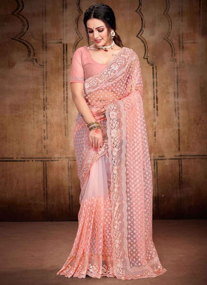 Buy Akhilam Womens Silk Blend Peach Woven Designer Saree with Unstitched  Blouse online