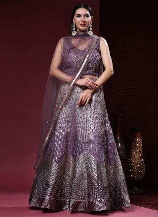 Prime Embroidered Organza Purple Trendy Lehenga Choli