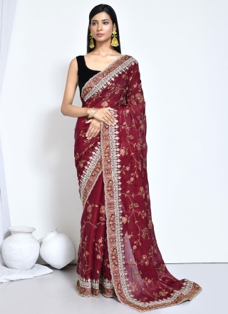 Prime Maroon Sequins Trendy Saree