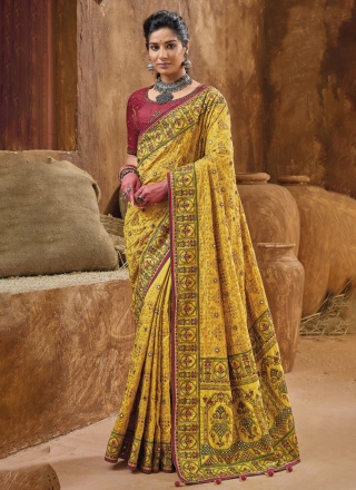 Prime Yellow Mirror Banarasi Silk Saree