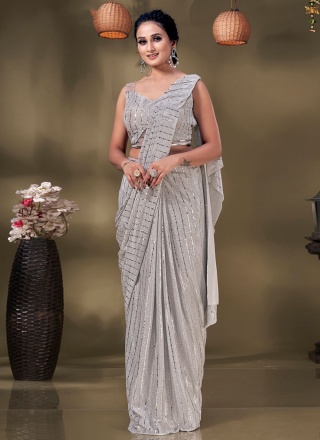 Princely Imported Sequins Grey Classic Saree