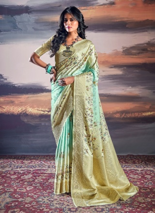 Prodigious Aqua Blue Satin Saree