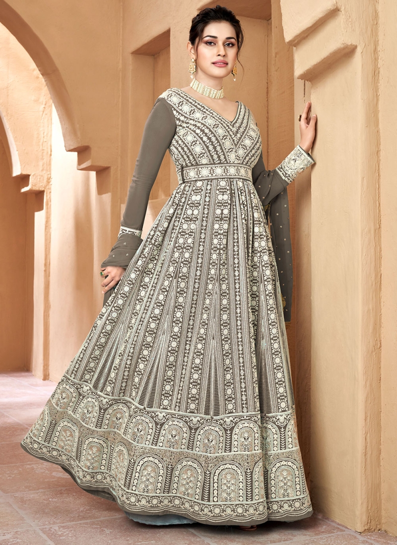 Prominent Embroidered Georgette Designer Gown