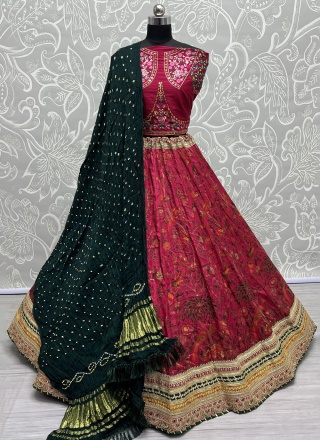 Pure Silk Embroidered Trendy Lehenga Choli in Rani