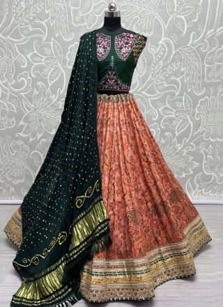 Pure Silk Peach Designer Lehenga Choli