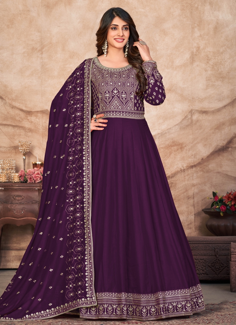 Purple Art Silk Trendy Salwar Kameez