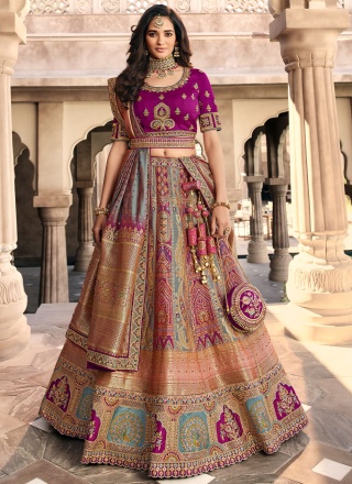 Purple Banarasi Silk Engagement Lehenga Choli