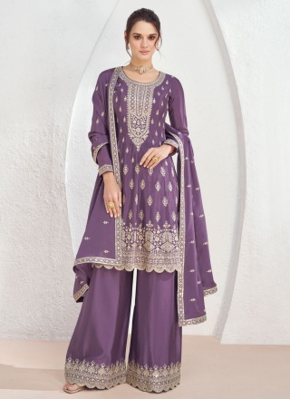 Purple Chinon Festival Trendy Salwar Suit