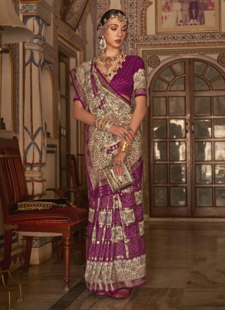 Purple Digital Print Silk Trendy Saree