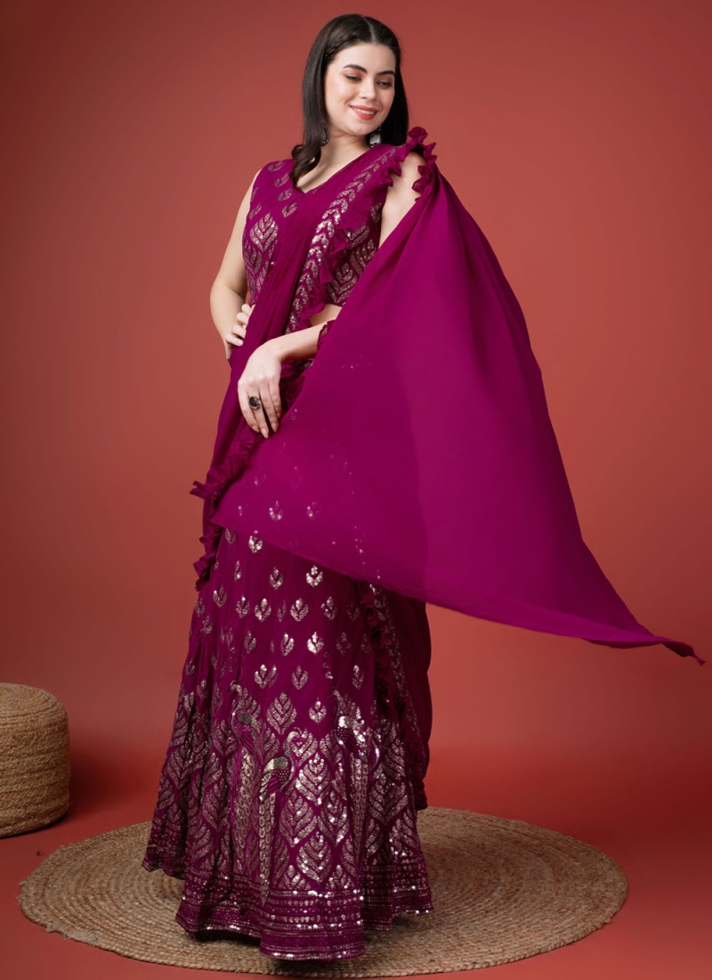 Purple Embroidered Party Saree