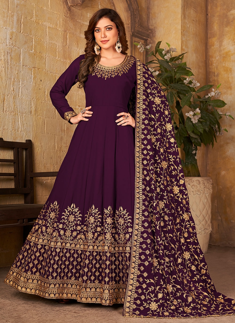 Purple Embroidered Wedding Floor Length Anarkali Salwar Suit