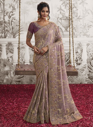 Purple Fancy Fabric Embroidered Trendy Saree