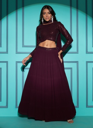 Purple Georgette Embroidered Designer Lehenga Choli