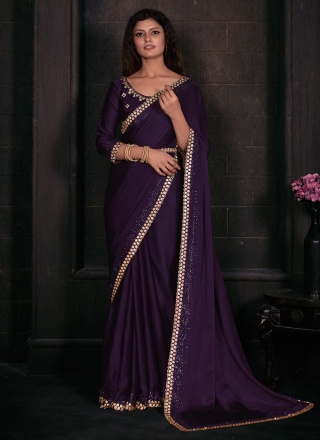 Purple Georgette Satin Classic Saree