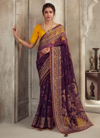Purple Printed Trendy Saree