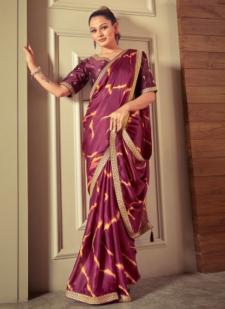 Purple Satin Lace Saree