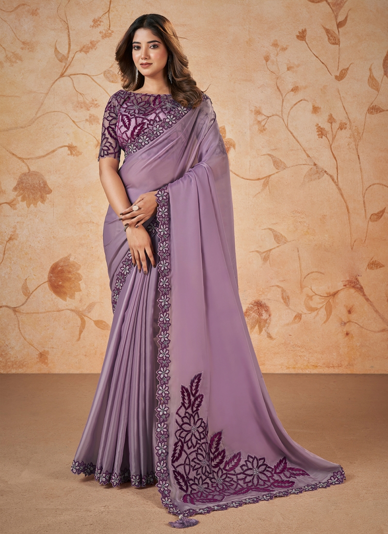 Purple Satin Silk Cord Classic Saree