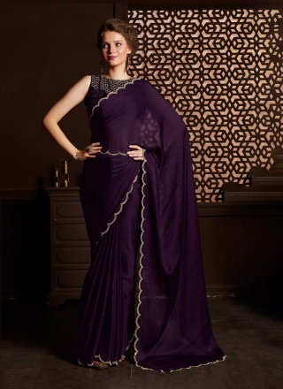 Purple Satin Silk Saree