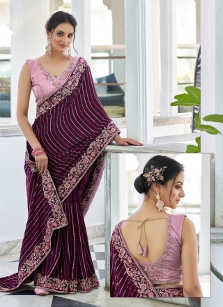 Purple Sequins Wedding Contemporary Saree