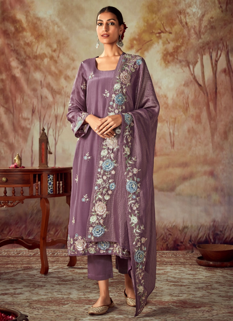 Purple Silk Embroidered Trendy Salwar Kameez