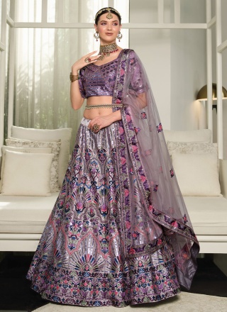 Purple Silk Wedding A Line Lehenga Choli