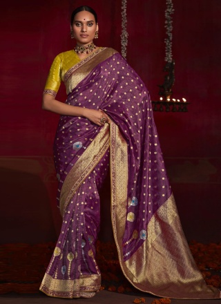 Purple Wedding Silk Contemporary Saree